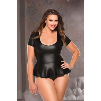 Allure Diva Plus Wetlook Peplum Top G String black