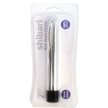 Bullet Vibrator Shibari 7" Multi Speed Waterproof Silver Batteries box