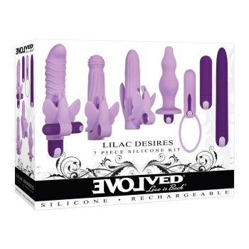 Evolved Lilac Desires 7 Piece Butterfly Kit Silicone Sleeve Vibrators box