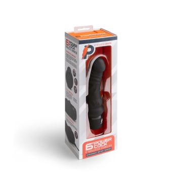 Powercocks 6" Realistic Silicone Shaft Vibrator Black Rechargeable box