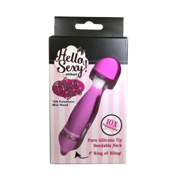 Shibari Hello Sexy Bling Silicone Mini Wand Vibrator Pink Rechargeable box