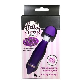 Shibari Hello Sexy Bling Silicone Mini Wand Vibrator Purple 4 Inches box