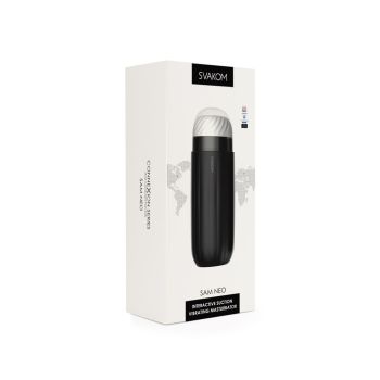 Svakom Sam Neo Black Interactive Suction Vibration Masturbator box