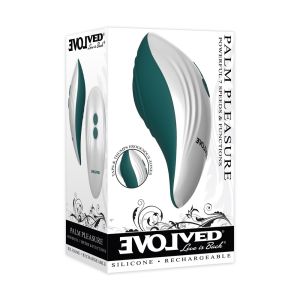 Evolved Love Is Back Palm Pleasure Rechargeable Silicone Vibrator box