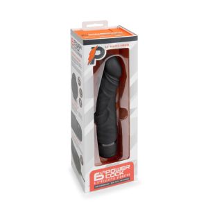 Powercocks 6.5" Realistic Silicone Shaft Vibrator Black Rechargeable box