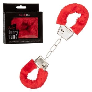 Playful Furry Cuffs Soft Faux Furr Red CalExotics box