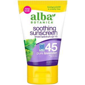 Soothing Sunscreen Pure Lavender Lotion 45 spf 4 Oz Alba Botanica front