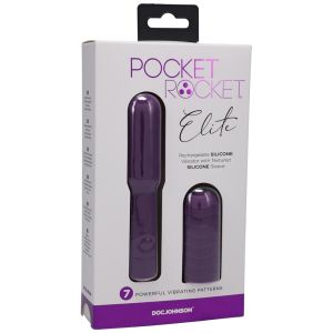 Doc Johnson Pocket Rocket Elite Rechargeable Silicone Vibrator Purple box
