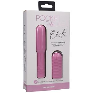 Doc Johnson Pocket Rocket Elite Rechargeable Pink Silicone Vibrator box