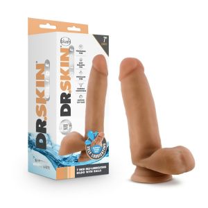 Blush Dr. Skin Glide 7" Self Lubricating Dildo Realistic Balls Mocha box