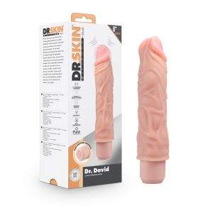 Blush Dr. Skin Dr. David 8'' Vibrating Silicone Dildo Beige box