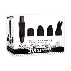 Evolved Love Is Back Tiny Treasures 4 Silicone Cap Bullet Vibrator Kit box