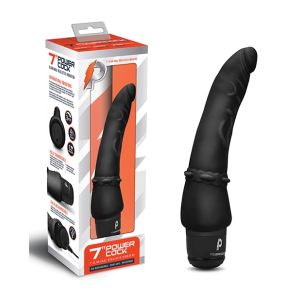 Powercocks 7" Slim Anal Realistic Vibrator Black Silicone Rechargeable box