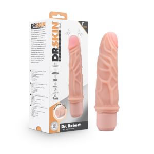 Blush Dr. Skin Silicone Dr. Robert 7'' Vibrating Dildo Beige box