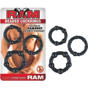 Ram Beaded Cock Rings Black Super Stretchy 