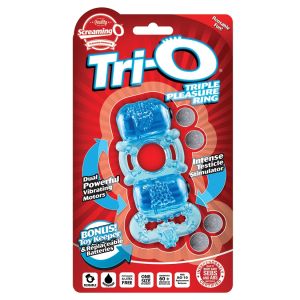 Screaming O Tri O Triple Pleasure Cock Ring Blue Silicone Reusable box
